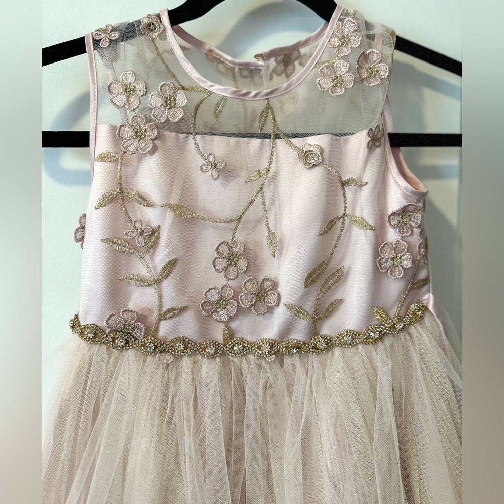 Purple/Pink Floral Embroidered Dress with Tulle Skirt